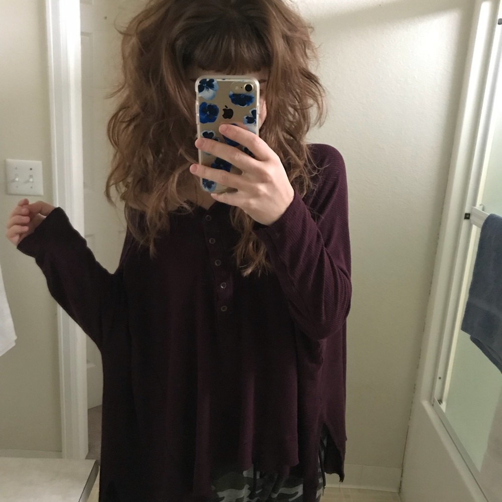 Maroon Free People thermal flowy Henley